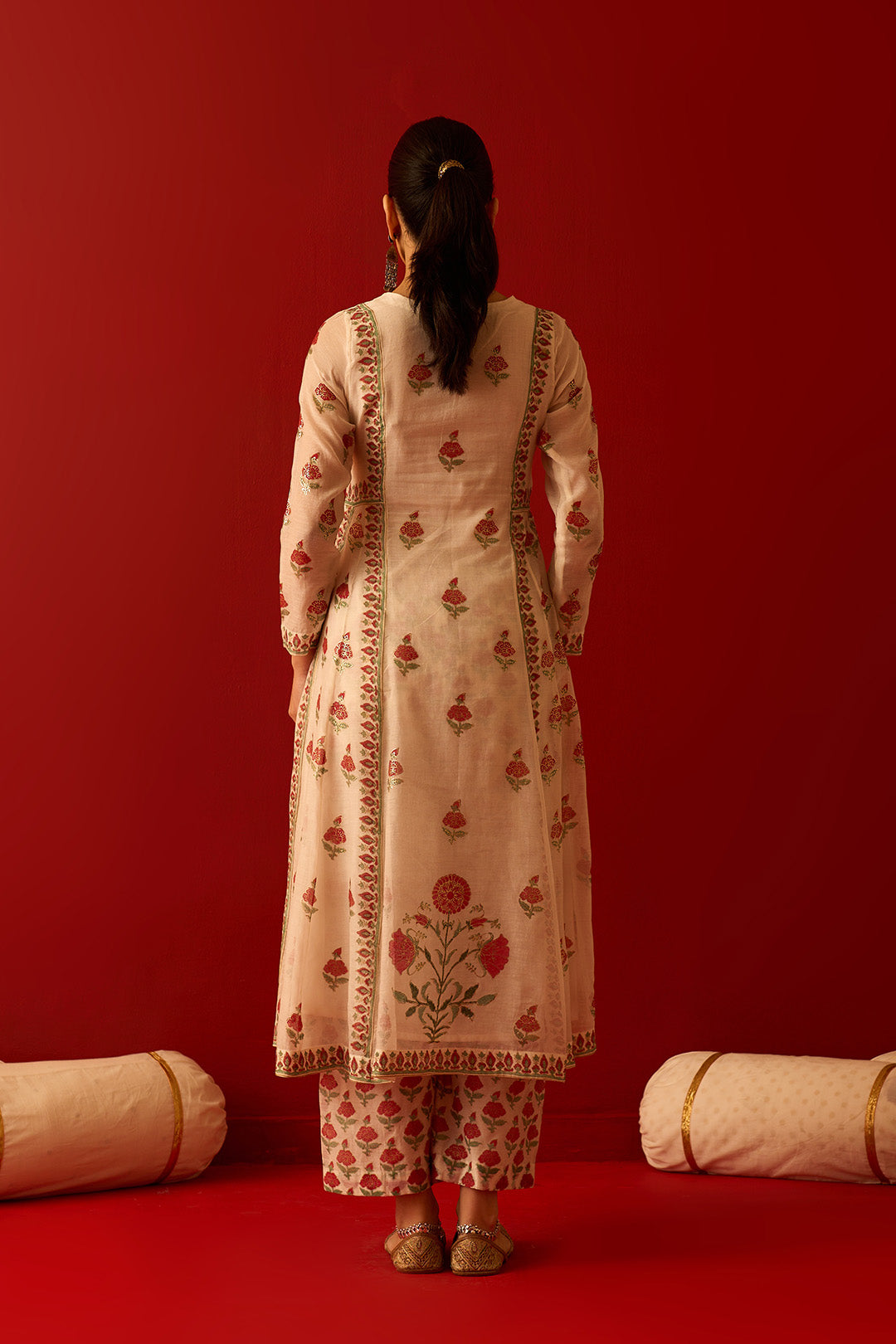 Chaand Raat Off White Block printed foil anarkali with palazzo and dupatta (set of 3)