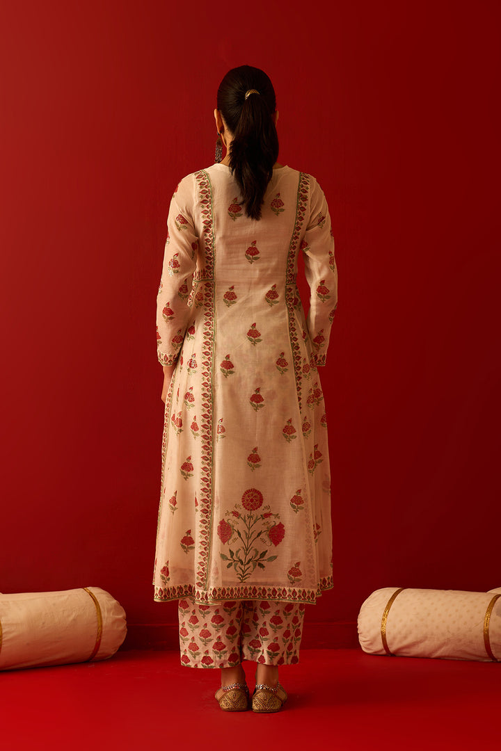 Chaand Raat Off White Block printed foil anarkali with palazzo and dupatta (set of 3)