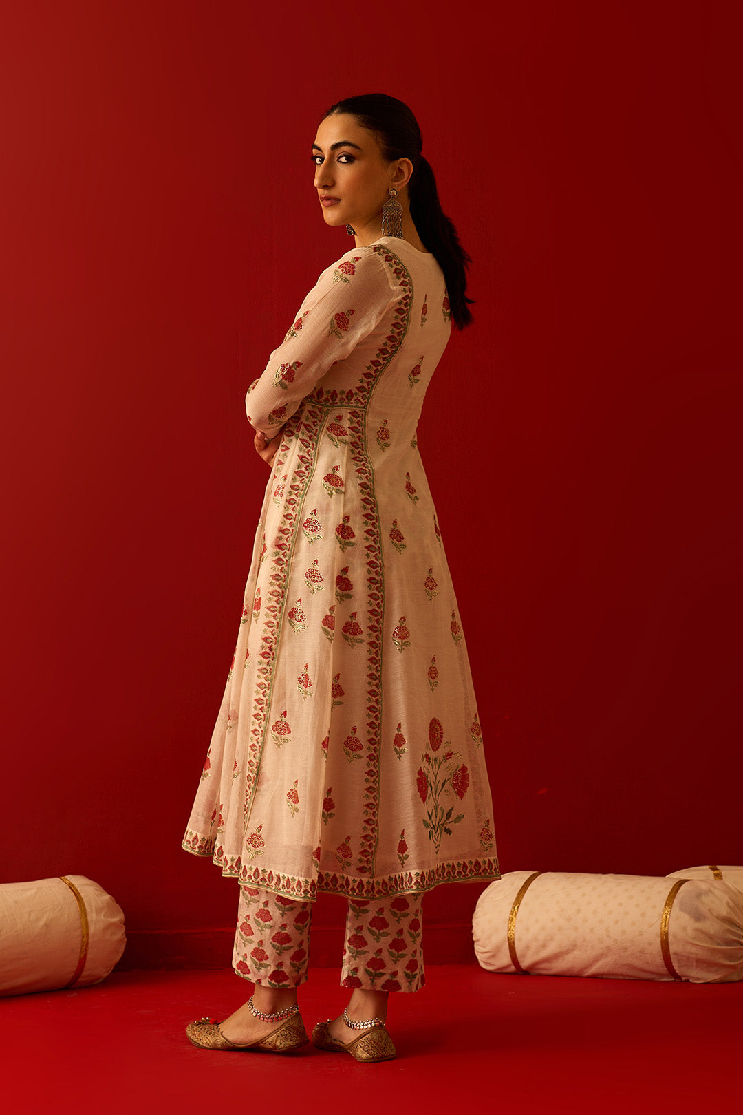 Chaand Raat Off White Block printed foil anarkali with palazzo and dupatta (set of 3)