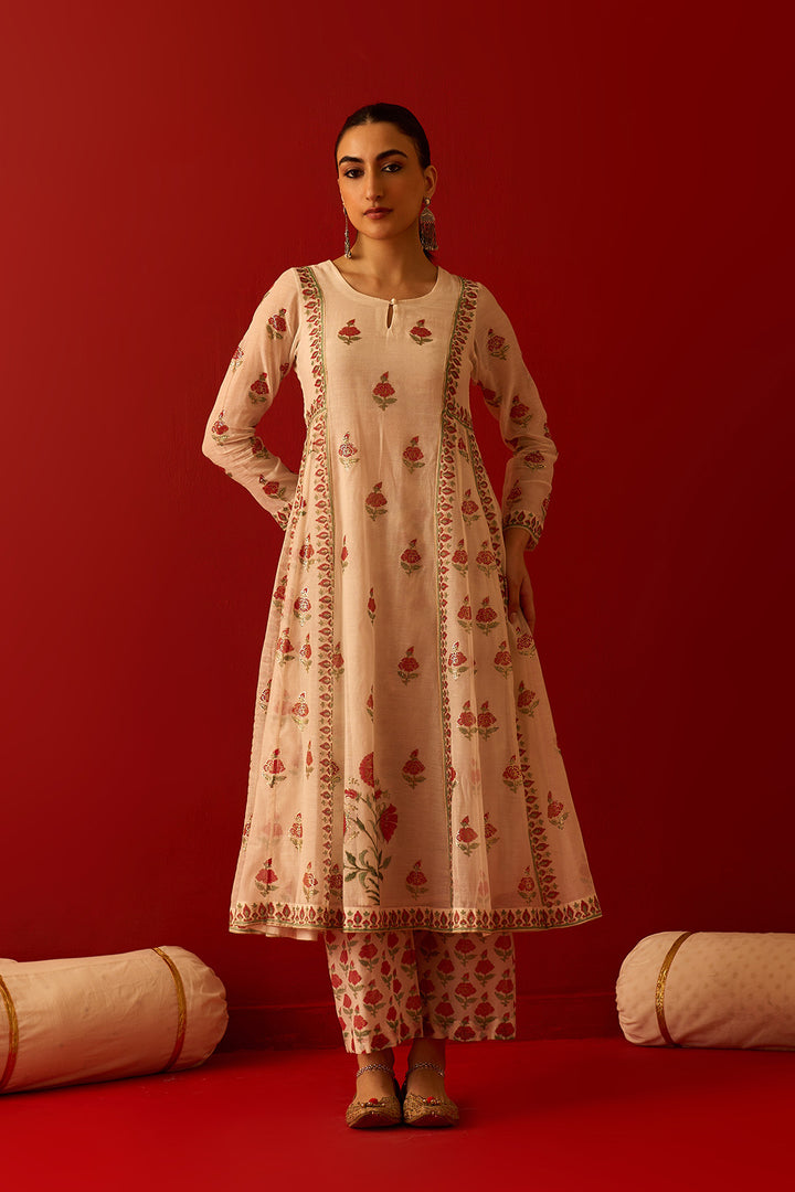 Chaand Raat Off White Block printed foil anarkali with palazzo and dupatta (set of 3)