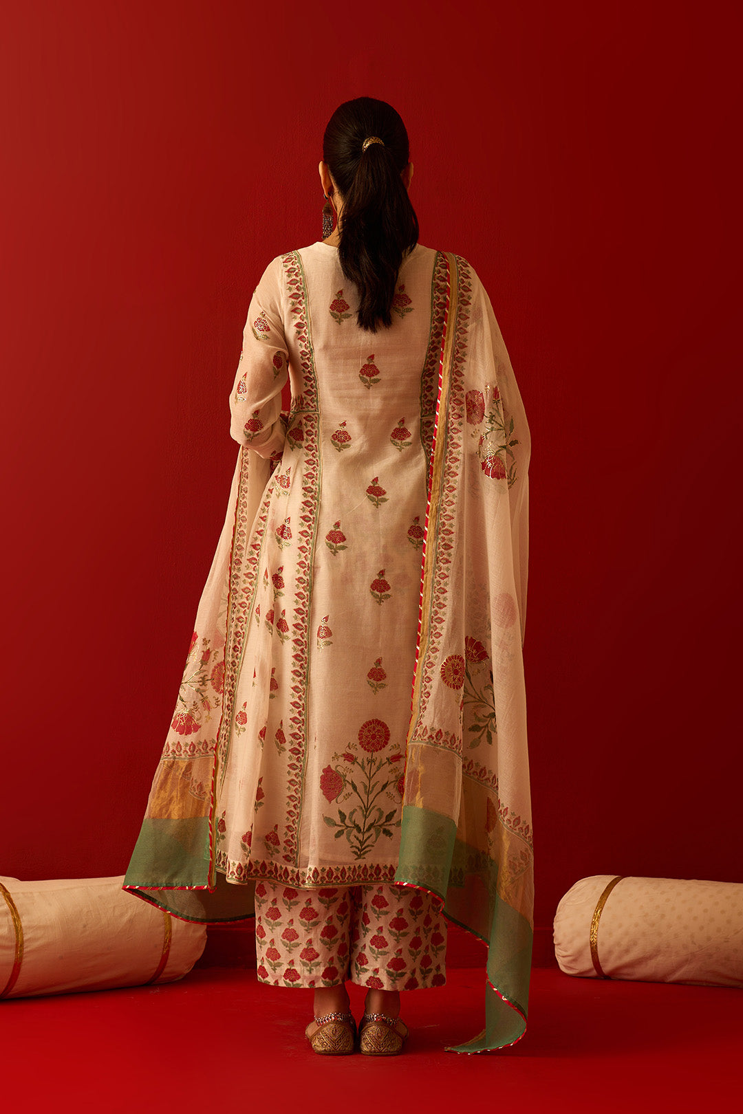 Chaand Raat Off White Block printed foil anarkali with palazzo and dupatta (set of 3)