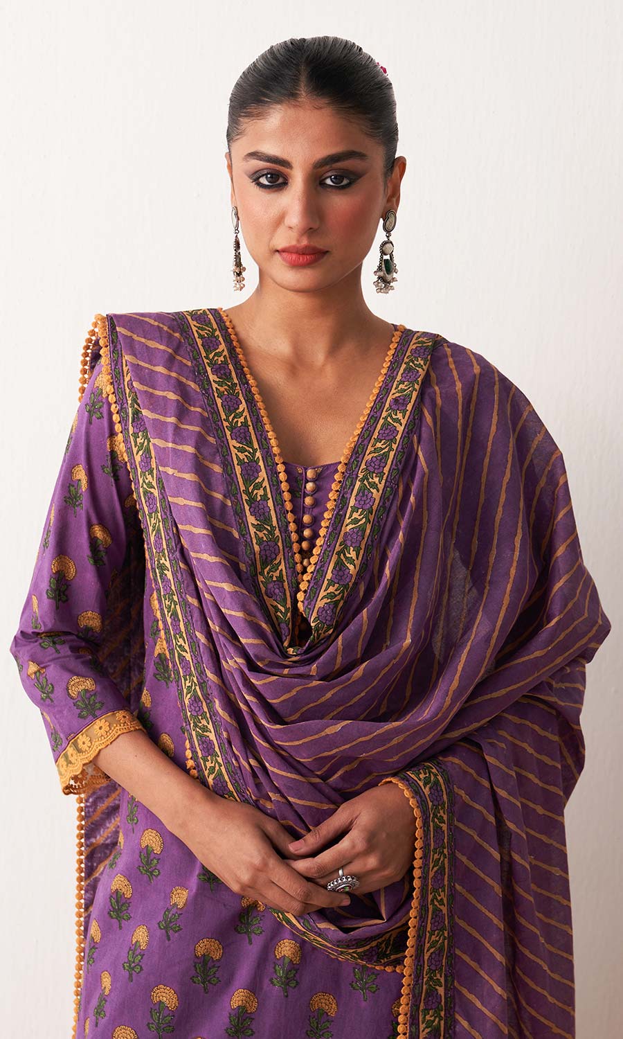 Kimaya 2.0 Block printed straight kurta with palazzo and leheriya dupatta (set of 3)