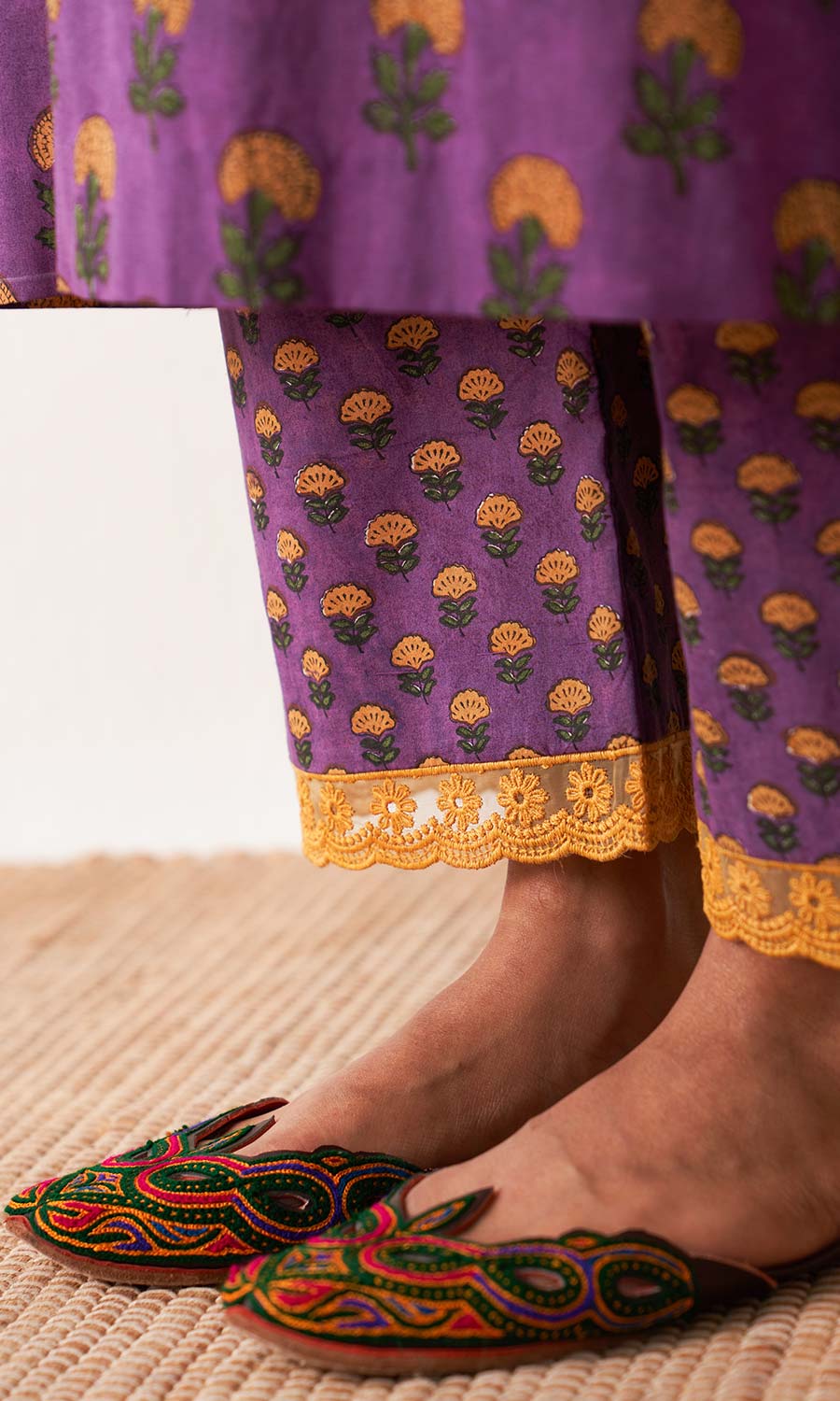 Kimaya 2.0 Block printed straight kurta with palazzo and leheriya dupatta (set of 3)