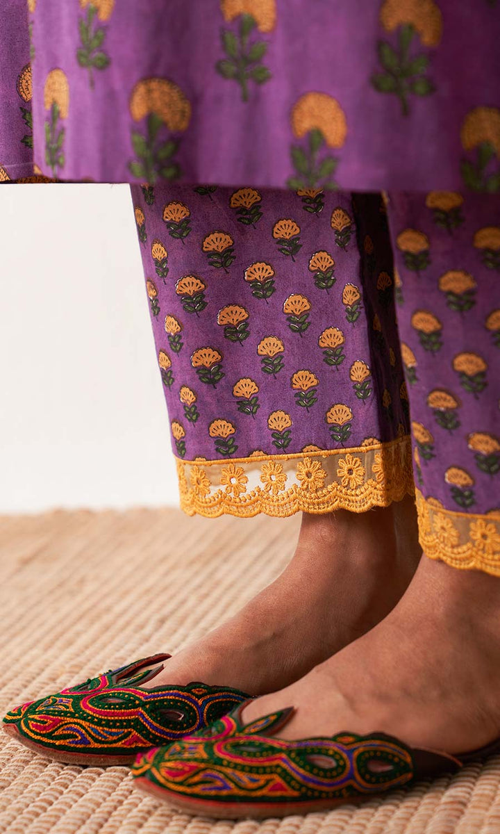 Kimaya 2.0 Block printed straight kurta with palazzo and leheriya dupatta (set of 3)