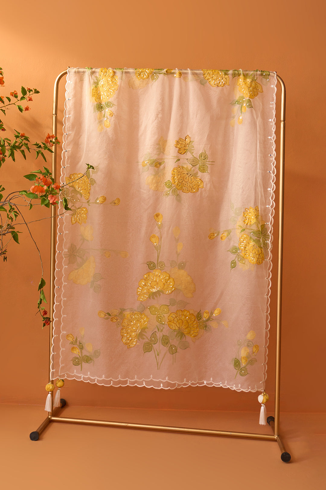 Sirat mustard Hand painted embroidered dupatta