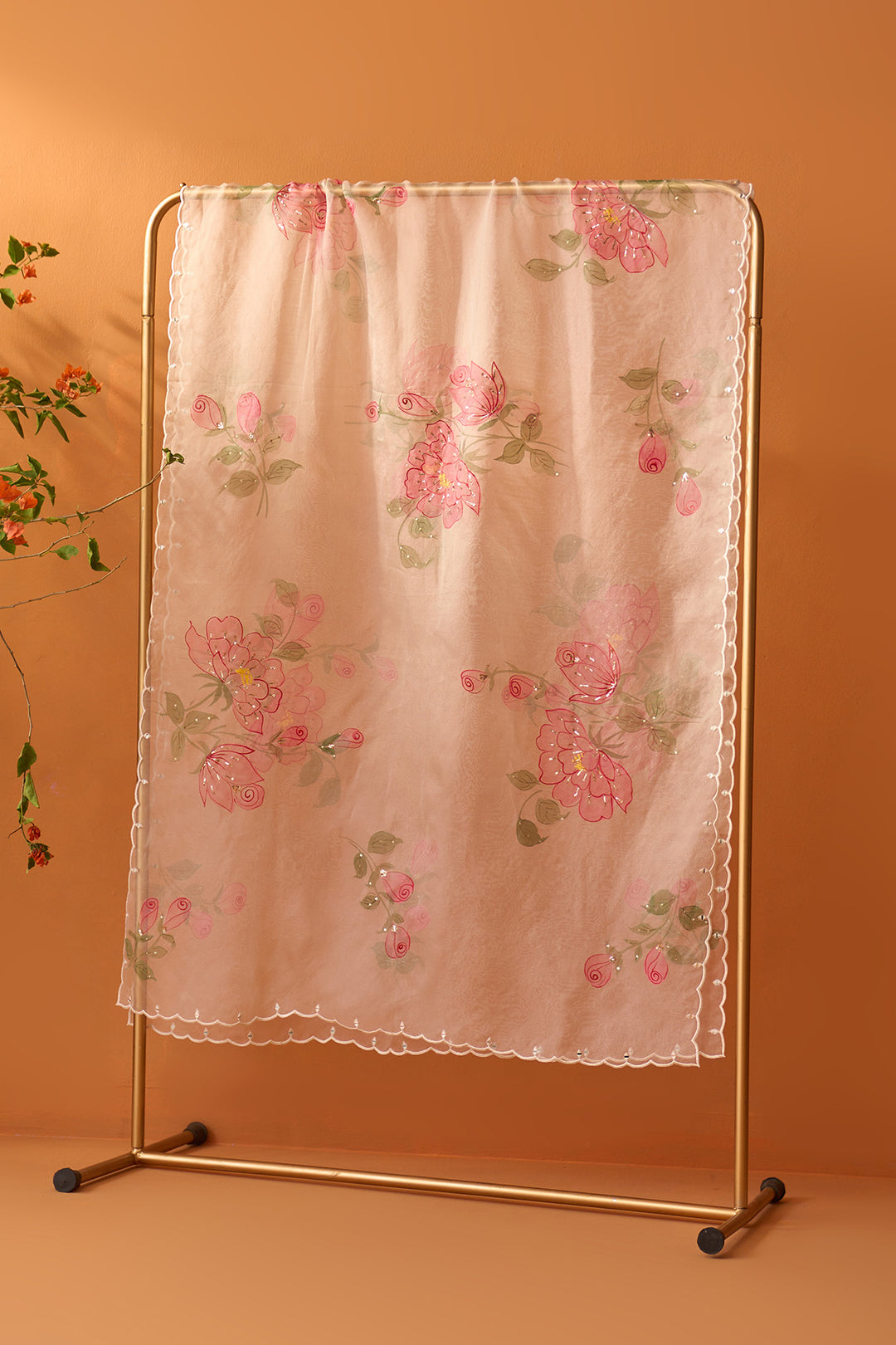 Sirat pink Hand painted embroidered dupatta