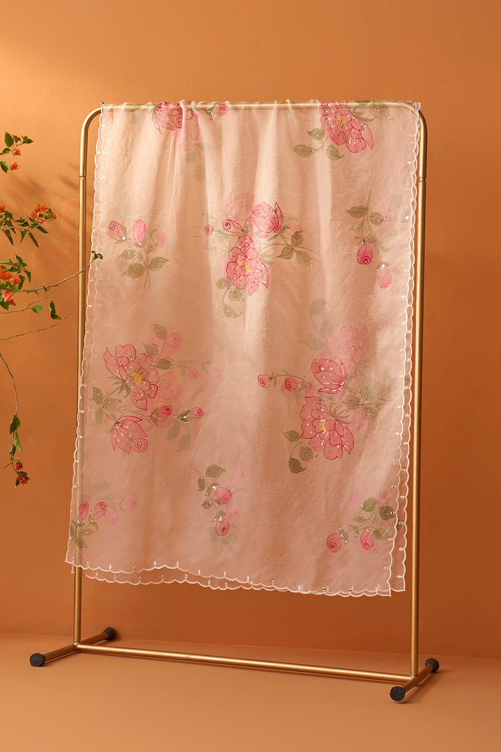 Sirat pink Hand painted embroidered dupatta