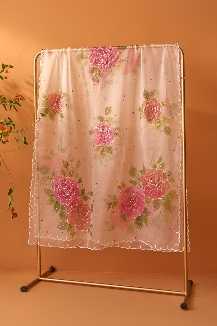 Sirat Hand painted pink embroidered dupatta