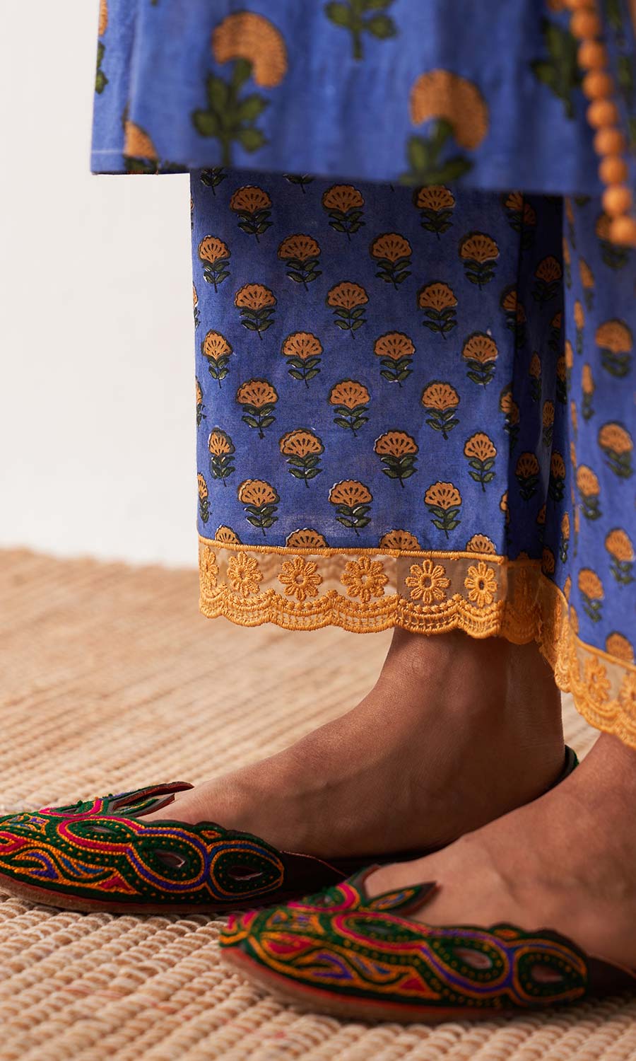 Kimaya 2.0 Block printed Blue straight kurta with palazzo and leheriya dupatta (set of 3)