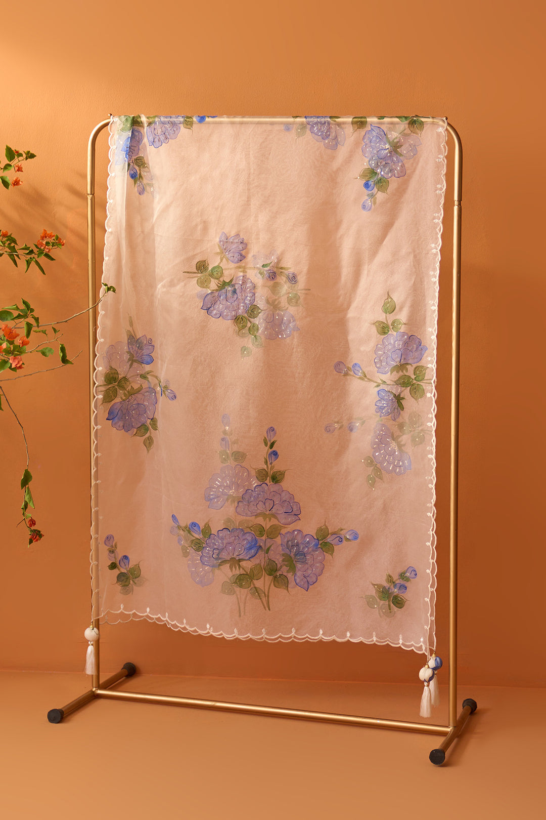 Sirat blue Hand painted embroidered dupatta