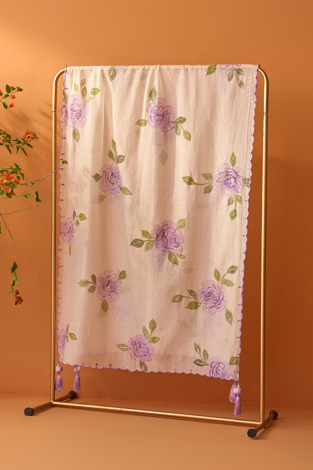 Sirat lilac Hand painted embroidered chanderi dupatta