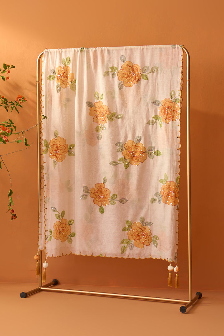 Sirat mustard Hand painted embroidered chanderi dupatta