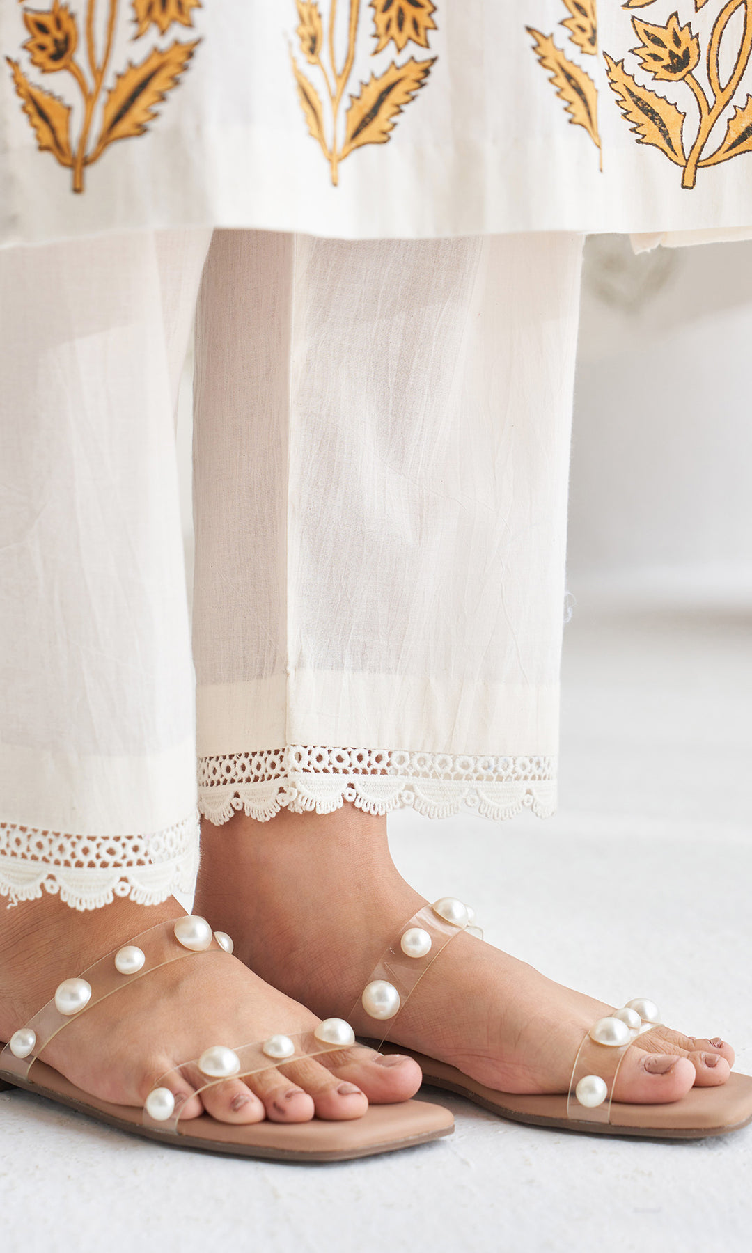 Gulmohar mughal mustard block printed straight kurta with palazzo and printed dupatta (set of 3)