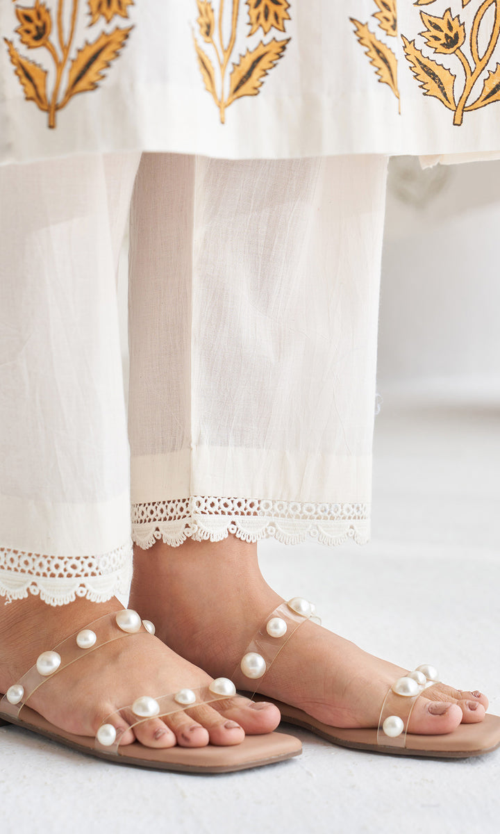 Gulmohar mughal mustard block printed straight kurta with palazzo and printed dupatta (set of 3)