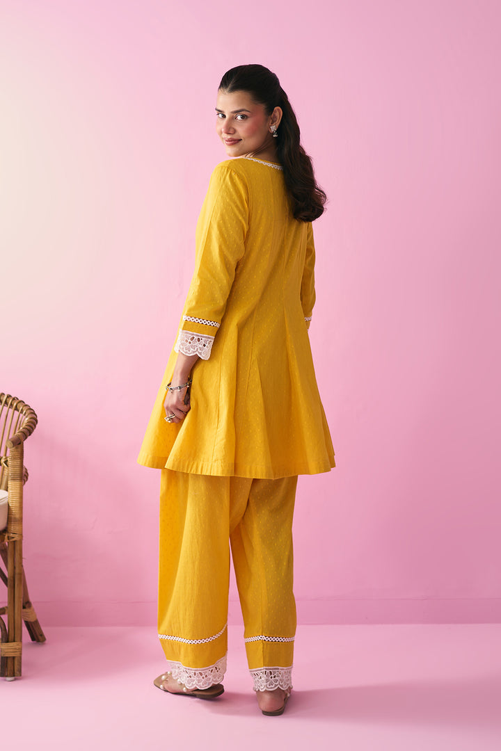 Summer Essentials 26 Yellow Soloid Short Anarkali With Farshi Salwar And Floral Print Dupatta ( Set Of 3 )
