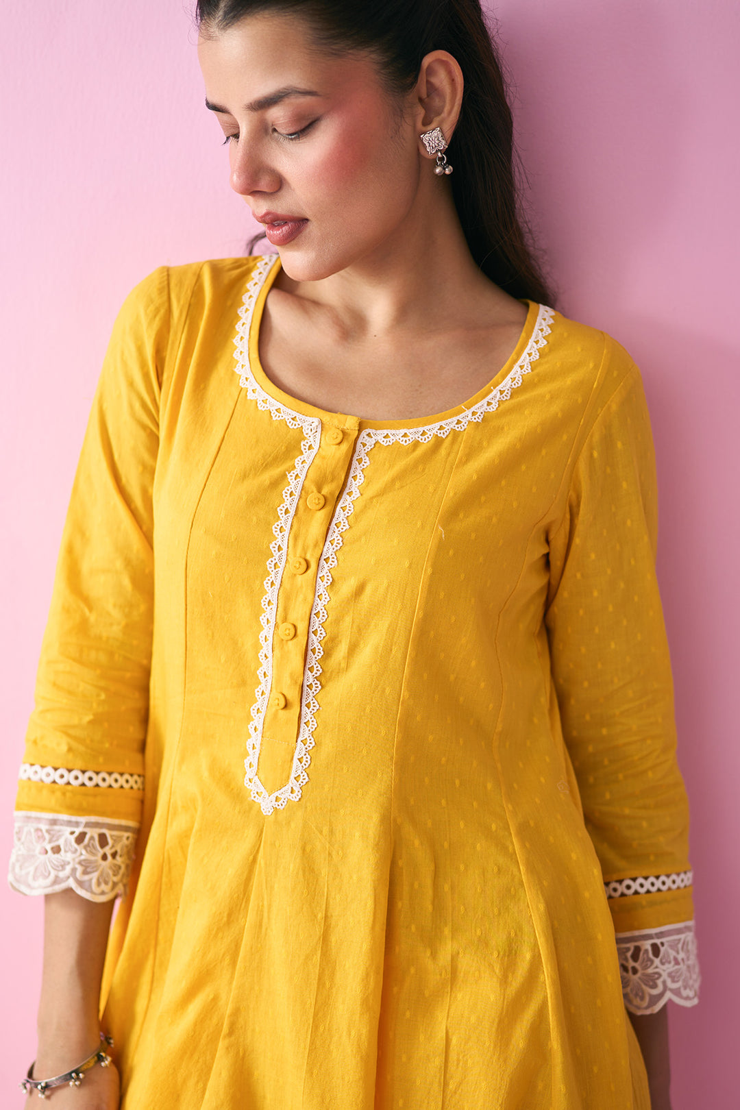 Summer Essentials 26 Yellow Soloid Short Anarkali With Farshi Salwar And Floral Print Dupatta ( Set Of 3 )