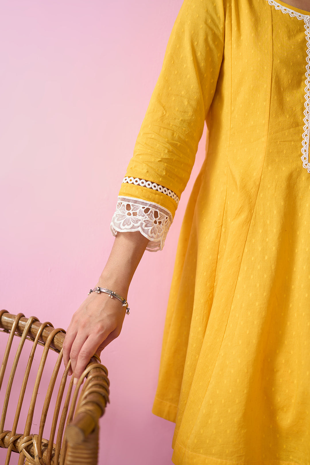Summer Essentials 26 Yellow Soloid Short Anarkali With Farshi Salwar And Floral Print Dupatta ( Set Of 3 )