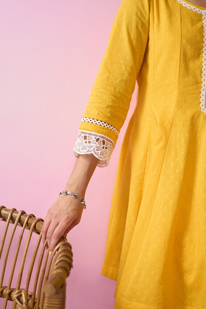 Summer Essentials 26 Yellow Soloid Short Anarkali With Farshi Salwar And Floral Print Dupatta ( Set Of 3 )