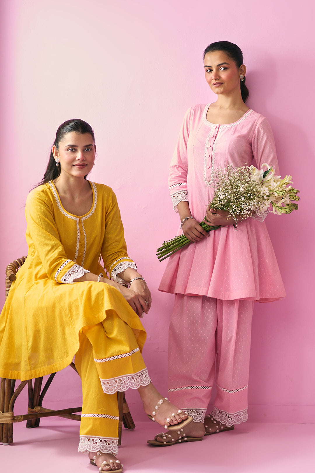 Summer Essentials 26 Yellow Soloid Short Anarkali With Farshi Salwar And Floral Print Dupatta ( Set Of 3 )