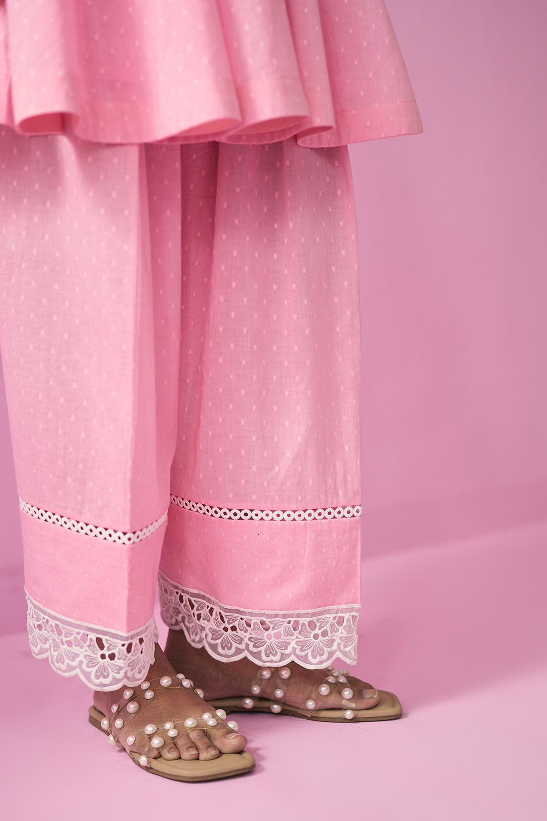 Summer Essentials 26 Pink Soloid Short Anarkali With Farshi Salwar And Floral Print Dupatta ( Set Of 3 )