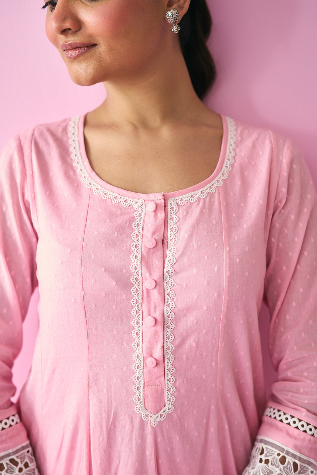 Summer Essentials 26 Pink Soloid Short Anarkali With Farshi Salwar And Floral Print Dupatta ( Set Of 3 )