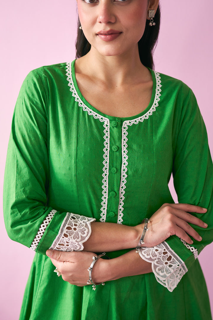 Summer Essentials 26 Green Solid Short Anarkali With Multi Floral Salwar With Dupatta ( Set Of 3 )
