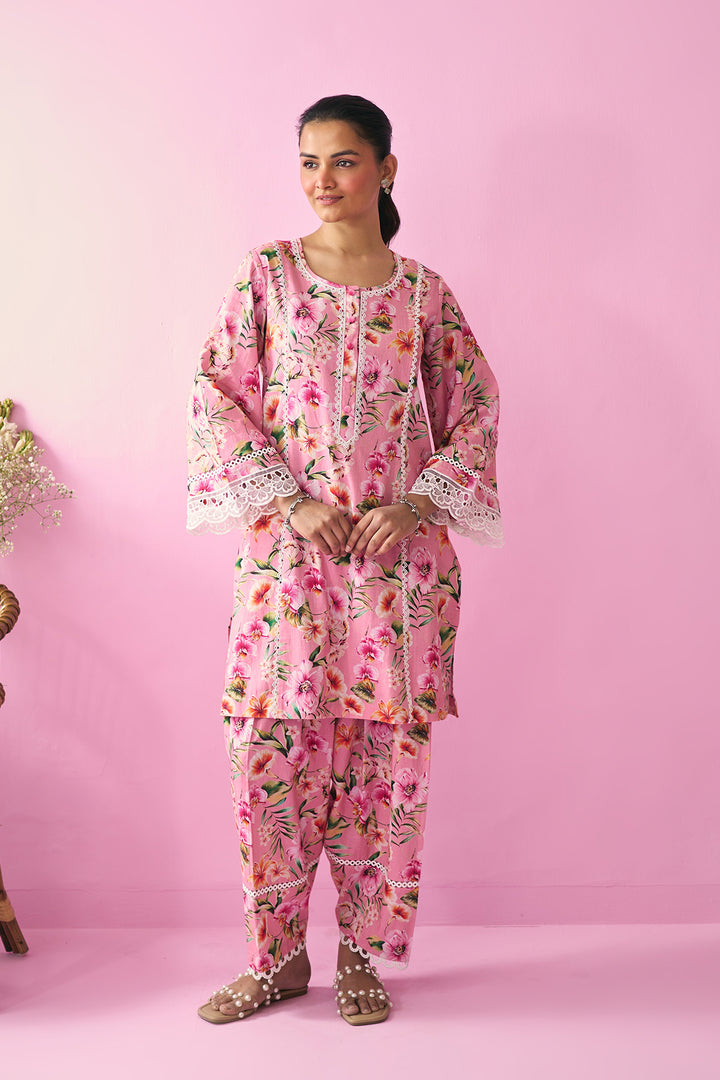 Summer Essentials 26 Peach Floral Co- Ord Set (Set Of 2 )