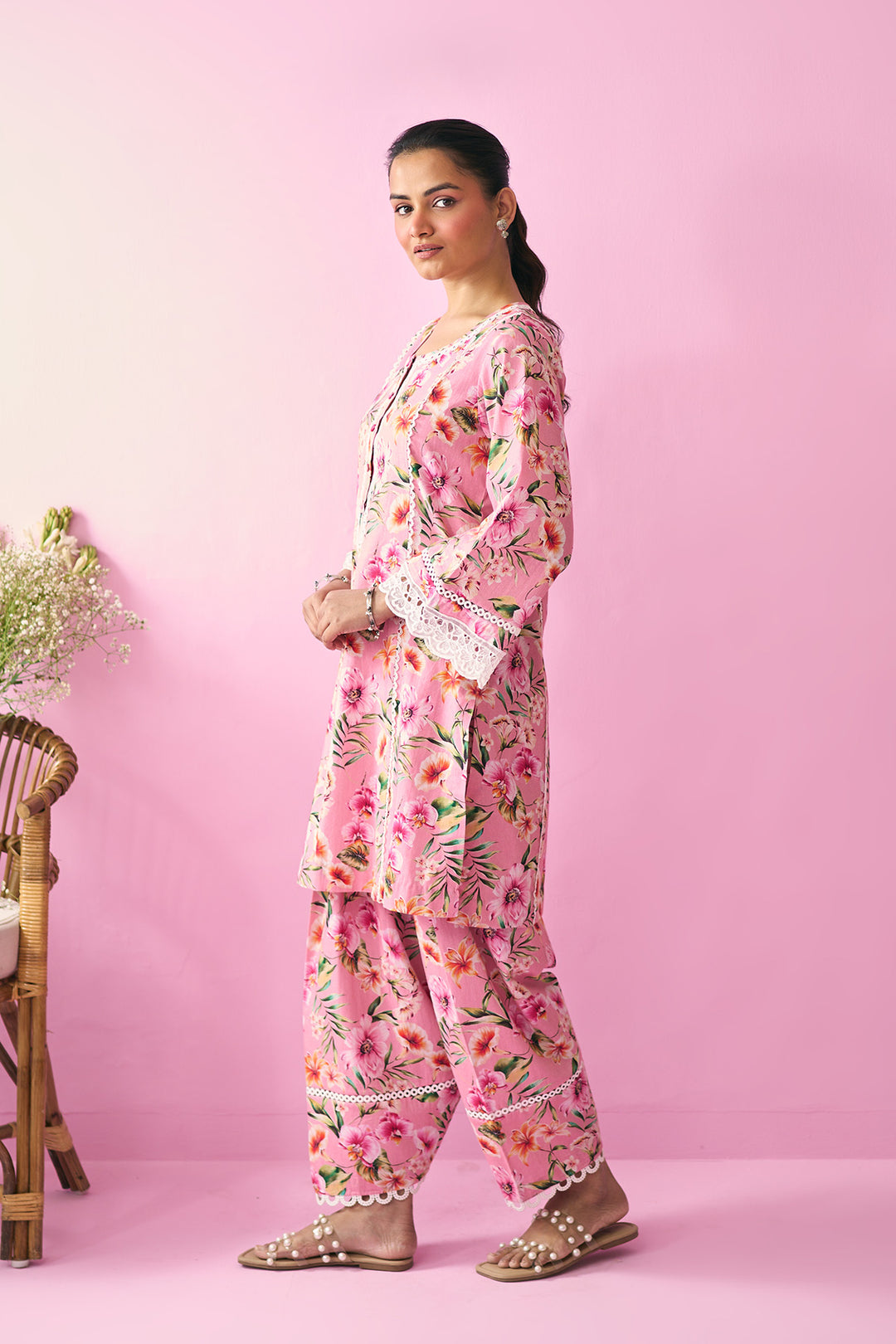 Summer Essentials 26 Peach Floral Co- Ord Set (Set Of 2 )