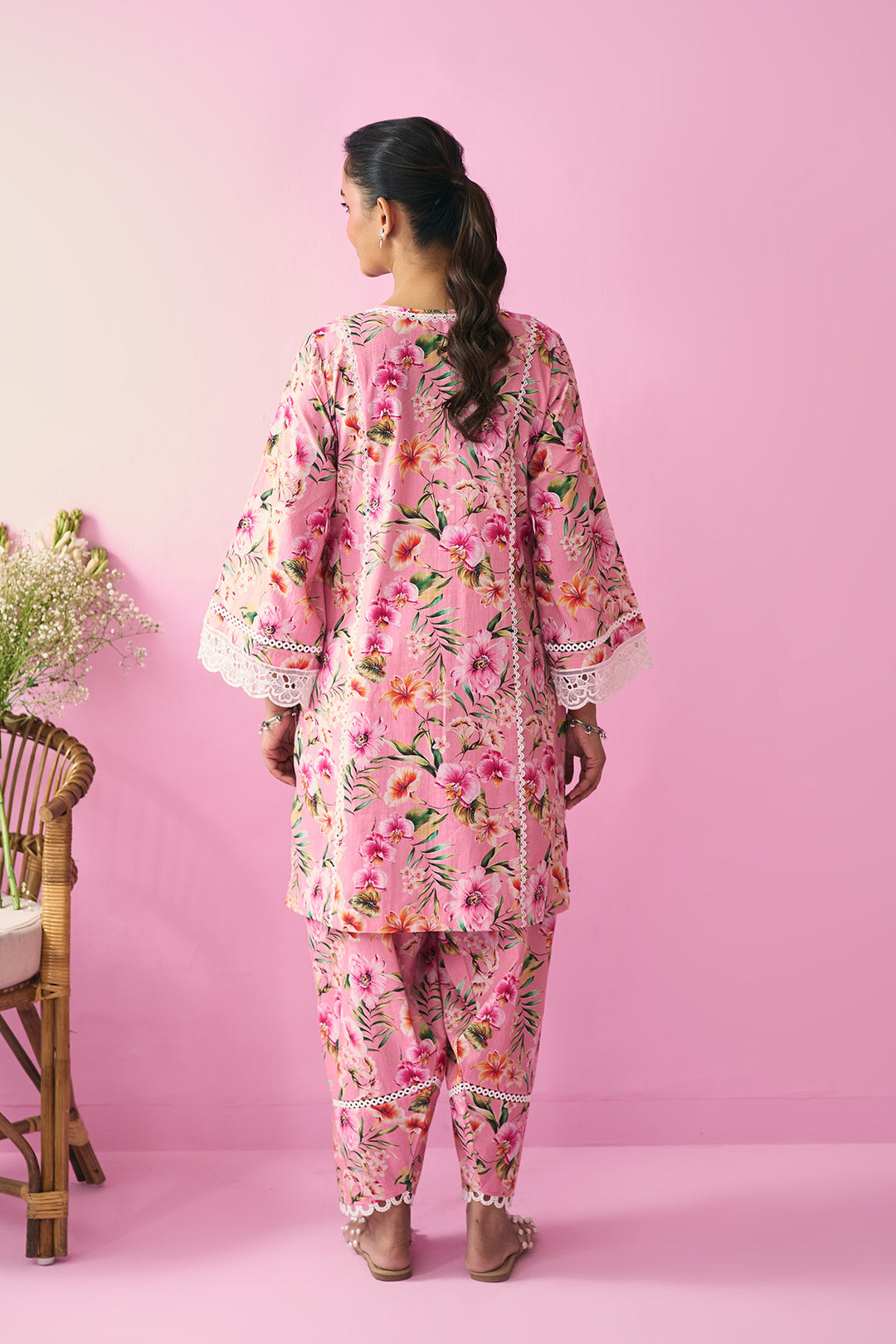 Summer Essentials 26 Peach Floral Co- Ord Set (Set Of 2 )
