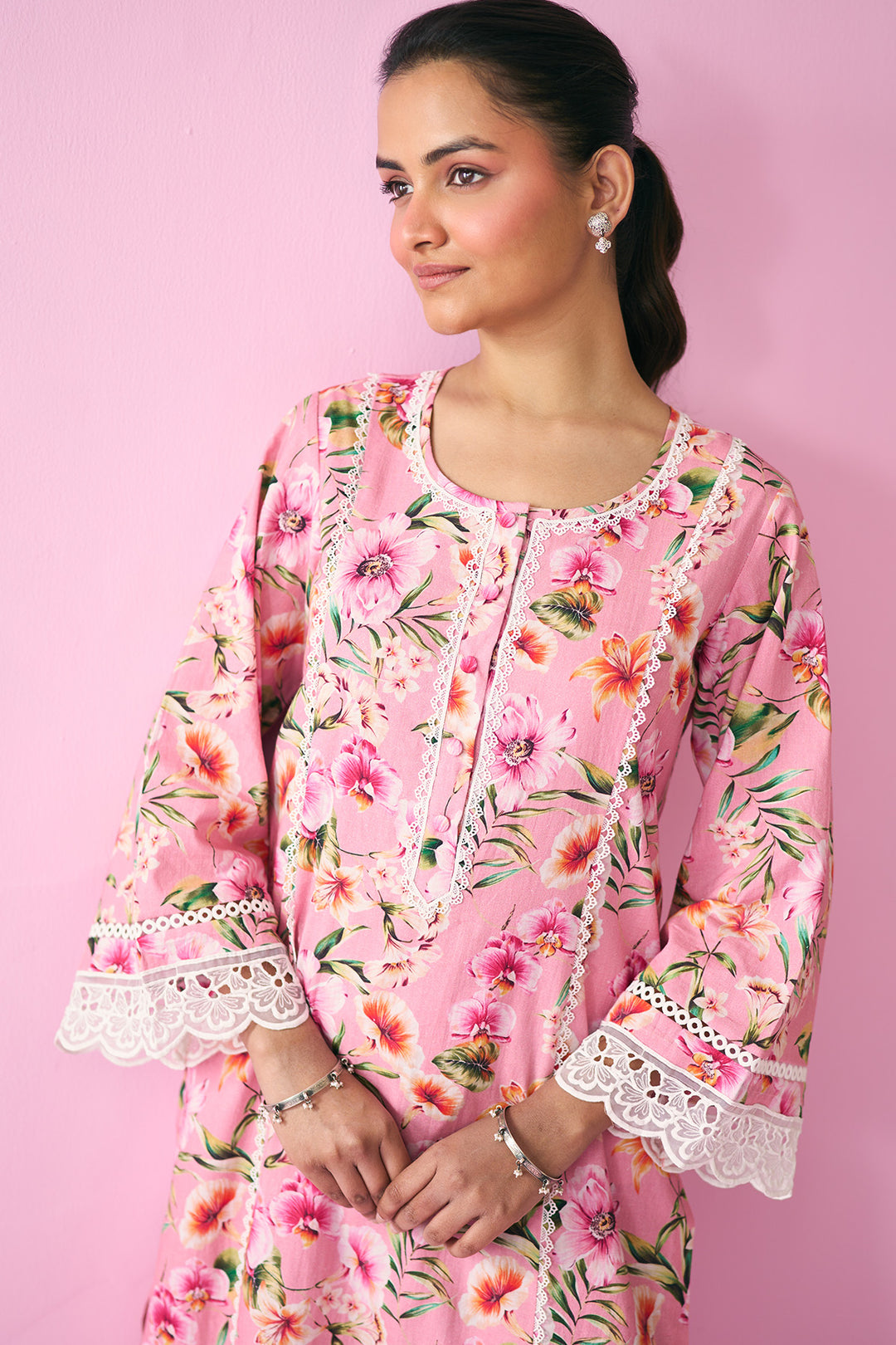 Summer Essentials 26 Peach Floral Co- Ord Set (Set Of 2 )