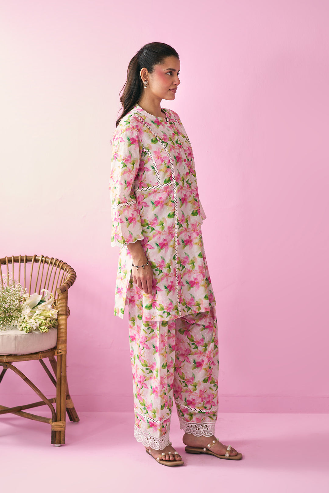 Summer Essentials 26 Off White With Multi Colour Floral Co-Ord Set ( Set Of 2 )