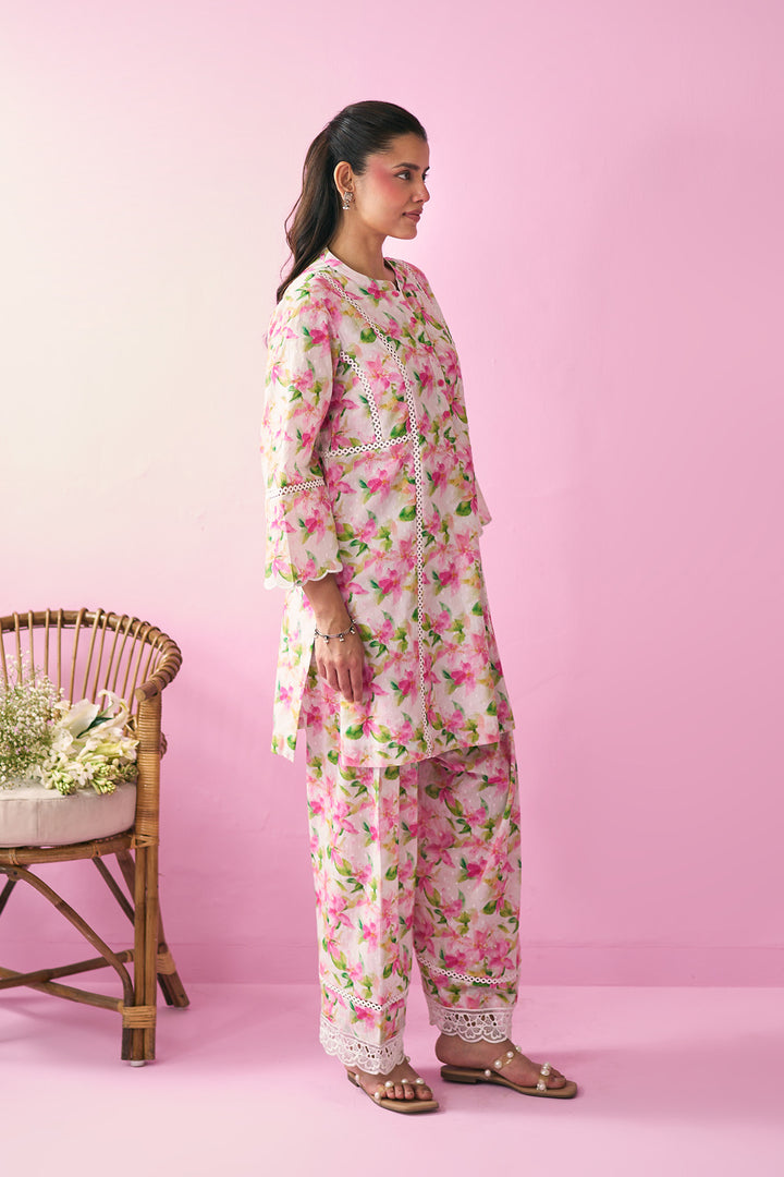 Summer Essentials 26 Off White With Multi Colour Floral Co-Ord Set ( Set Of 2 )