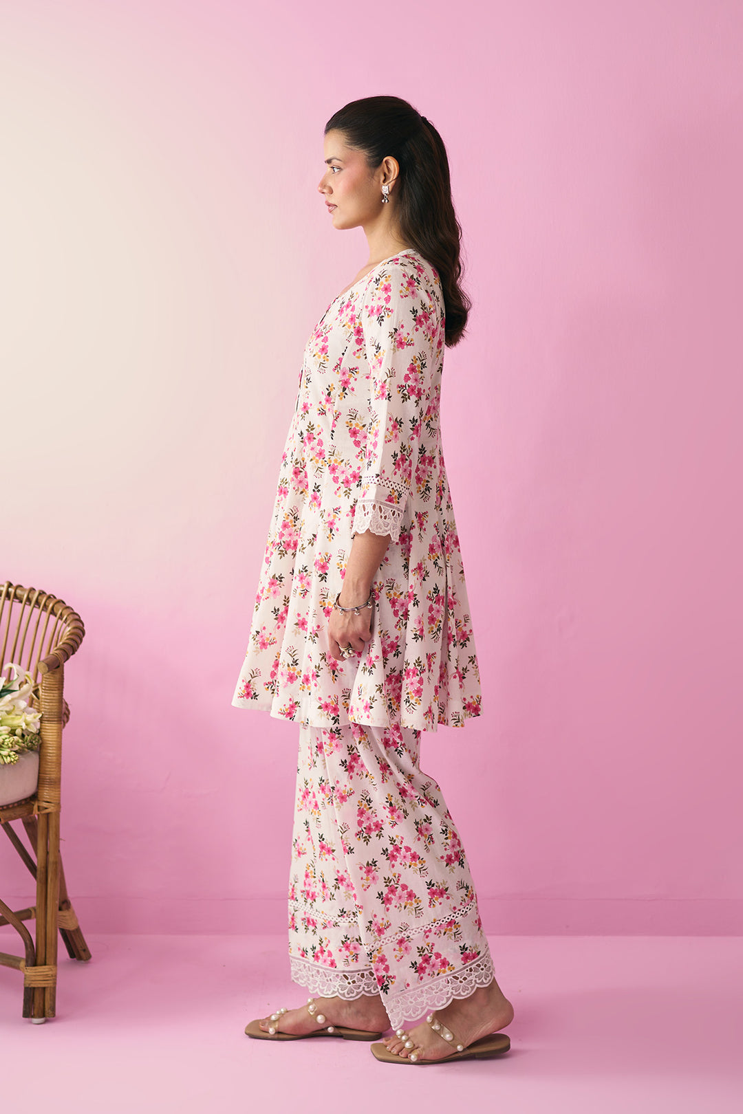 Summer Essentials 26 Off White With Multi Colour Floral Co-Ord Set ( Set Of 2 )