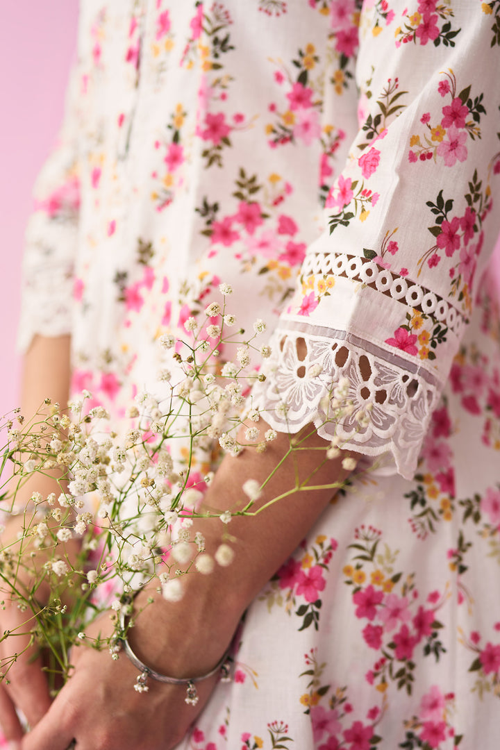 Summer Essentials 26 Off White With Multi Colour Floral Co-Ord Set ( Set Of 2 )
