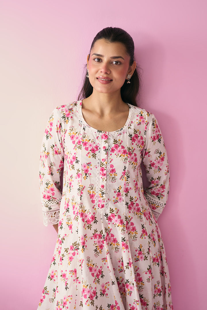 Summer Essentials 26 Off White With Multi Colour Floral Co-Ord Set ( Set Of 2 )
