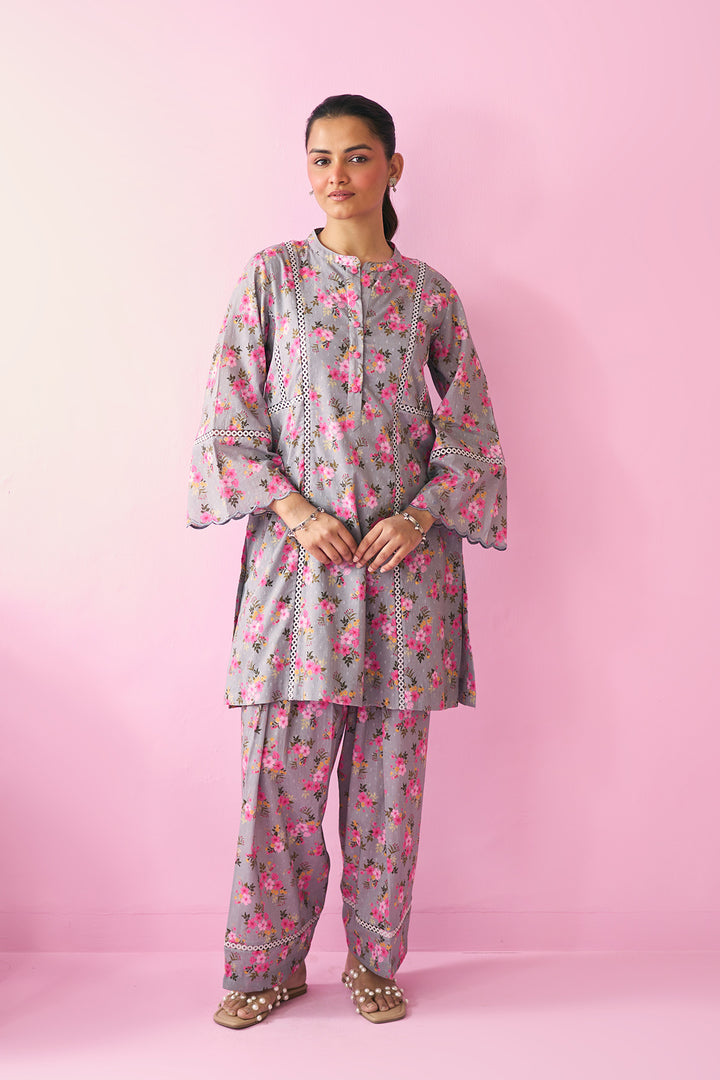 Summer Essentials 26 Grey Floral Co-Ord Set ( Set Of 2 )