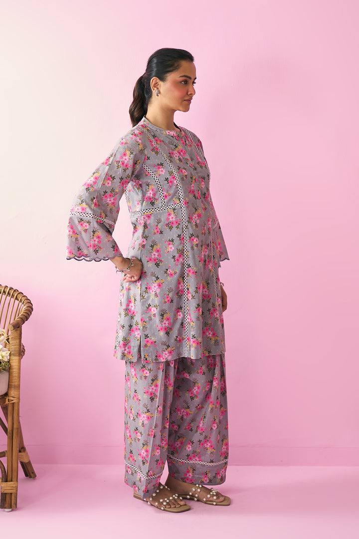 Summer Essentials 26 Grey Floral Co-Ord Set ( Set Of 2 )