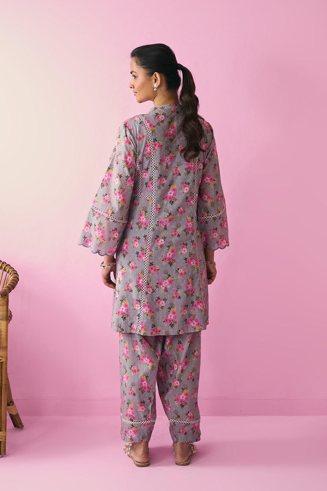Summer Essentials 26 Grey Floral Co-Ord Set ( Set Of 2 )