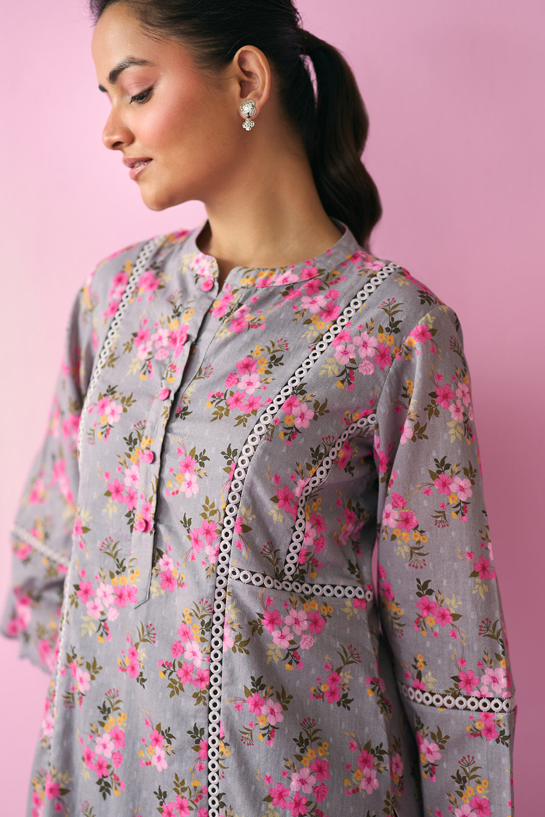 Summer Essentials 26 Grey Floral Co-Ord Set ( Set Of 2 )