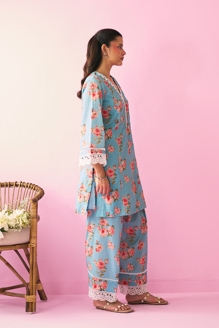 Summer Essentials 26 Turqoise Floral Co- Ord Set ( Set Of 2 )