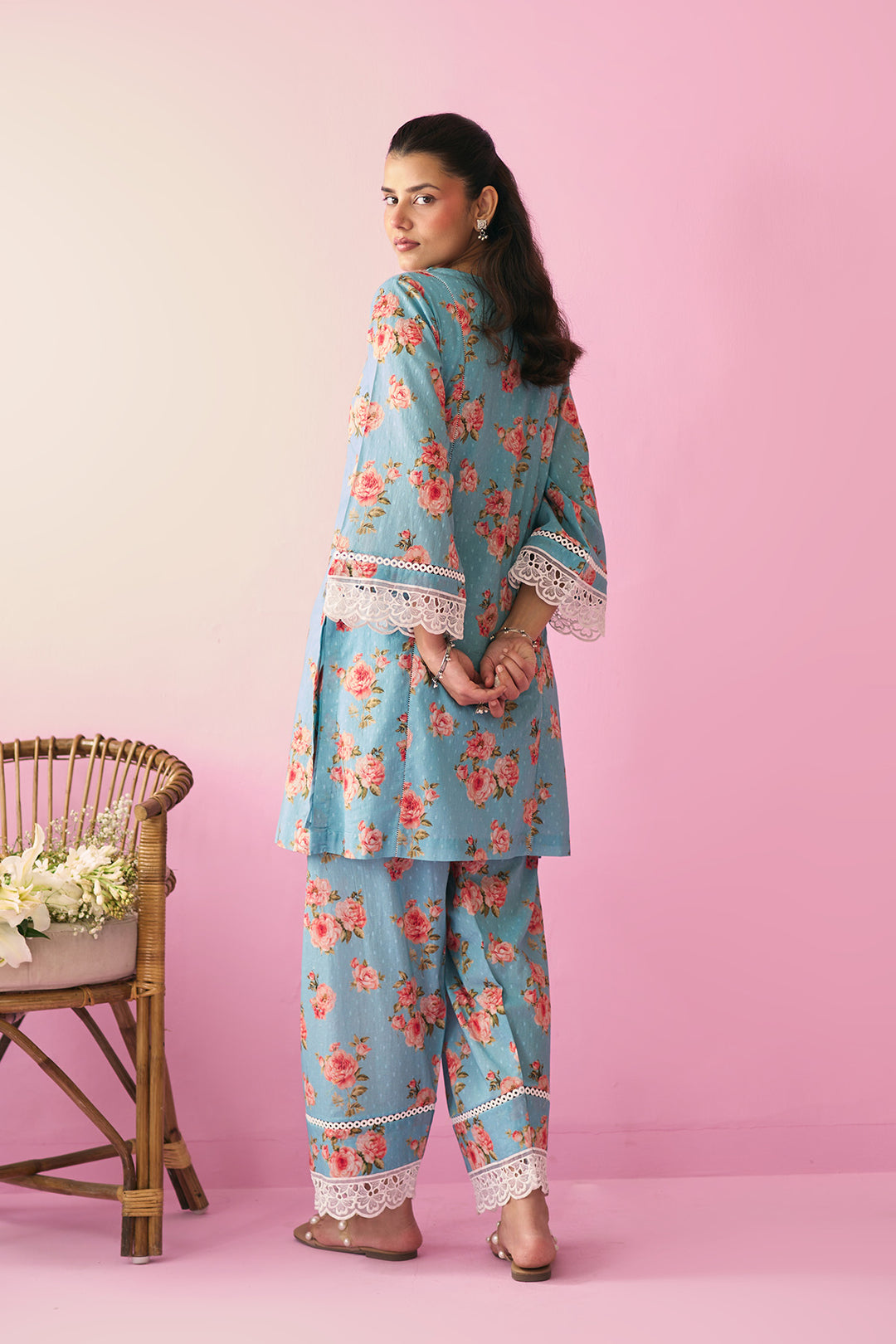 Summer Essentials 26 Turqoise Floral Co- Ord Set ( Set Of 2 )