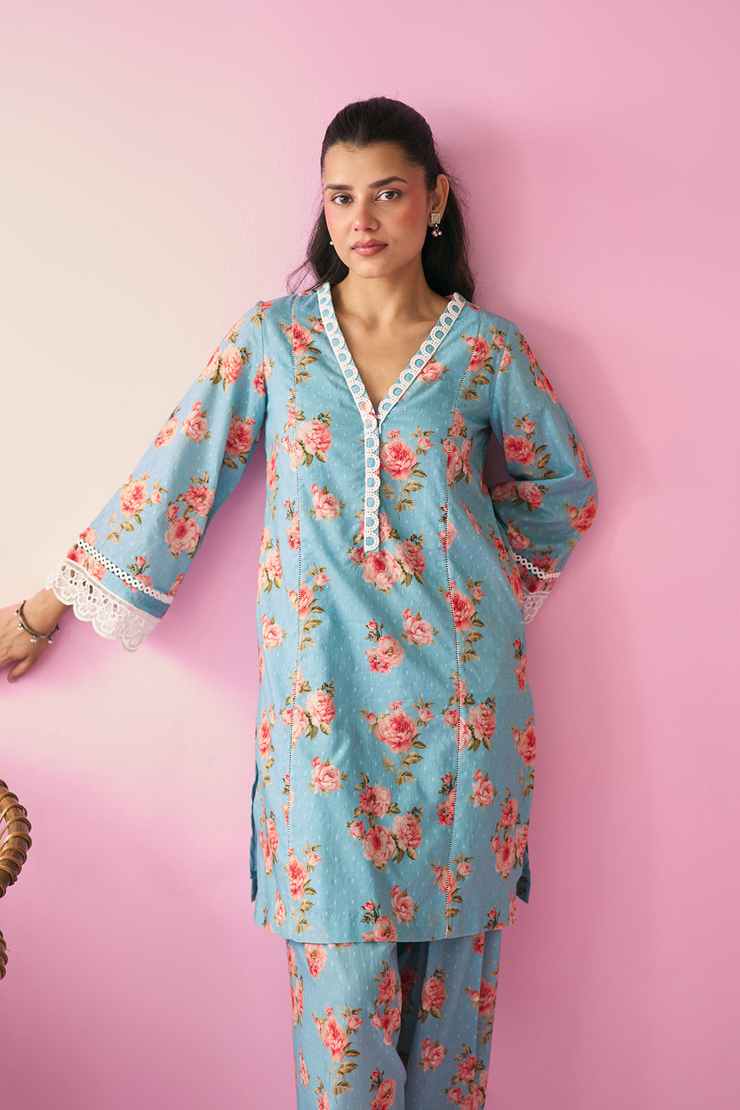 Summer Essentials 26 Turqoise Floral Co- Ord Set ( Set Of 2 )