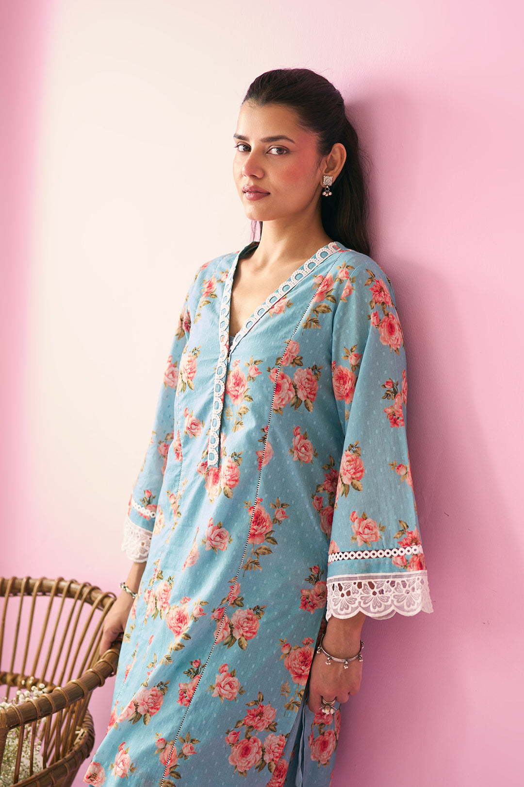 Summer Essentials 26 Turqoise Floral Co- Ord Set ( Set Of 2 )