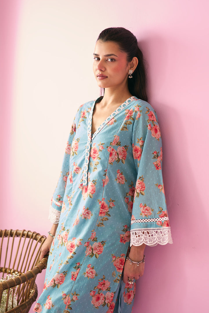 Summer Essentials 26 Turqoise Floral Co- Ord Set ( Set Of 2 )