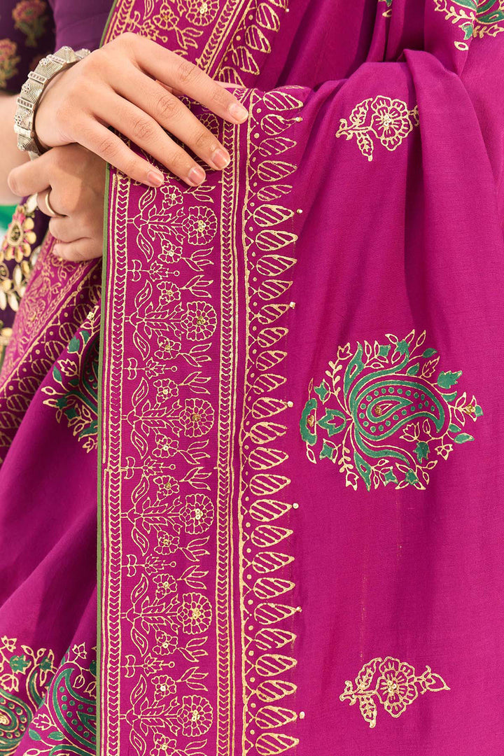 Jameela Olive Green Lehenga with Wine Choli and Dupatta (set of 3)