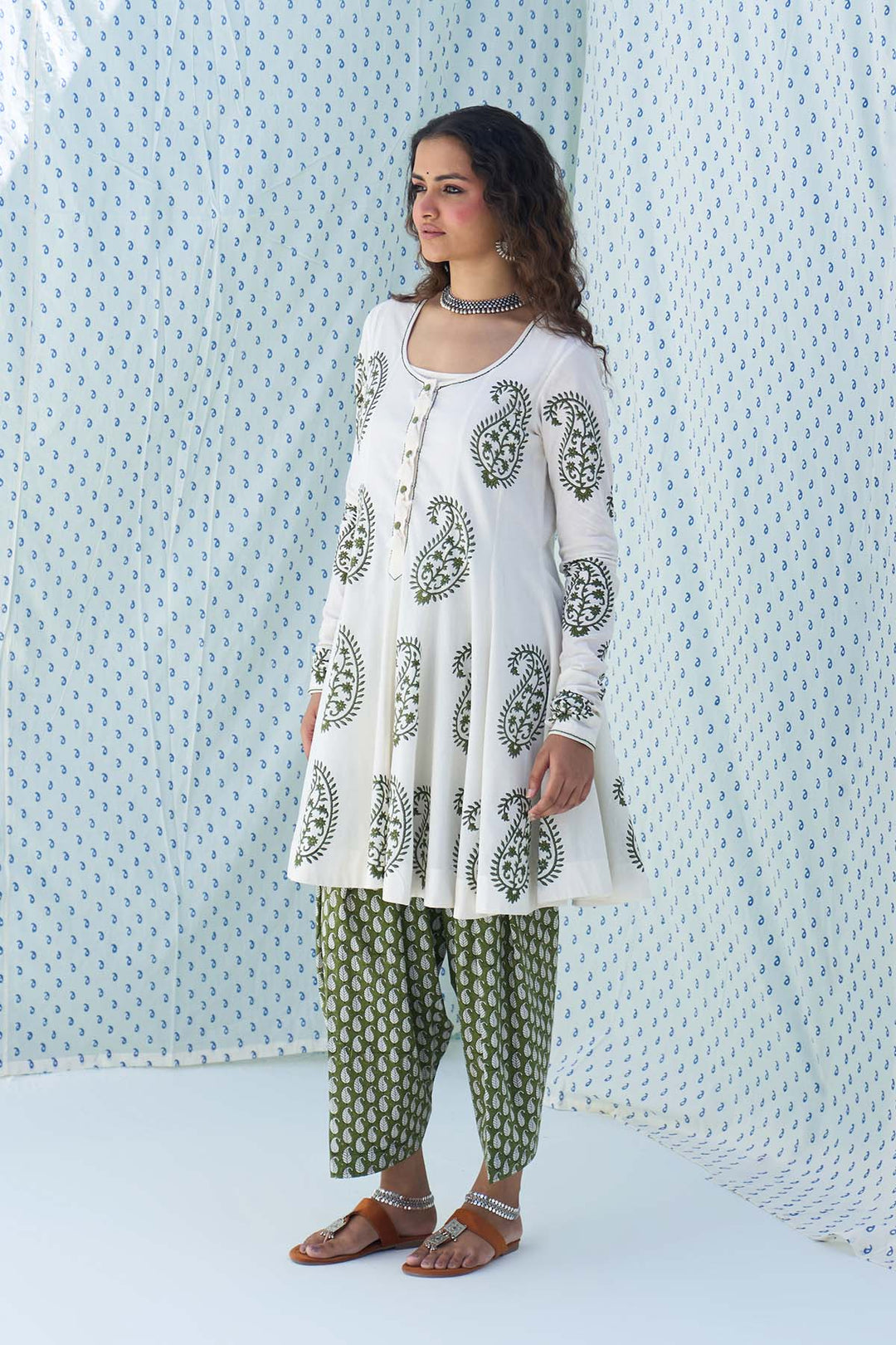 Mehraz green short anarkali with salwar and dupatta ( set of 3 )