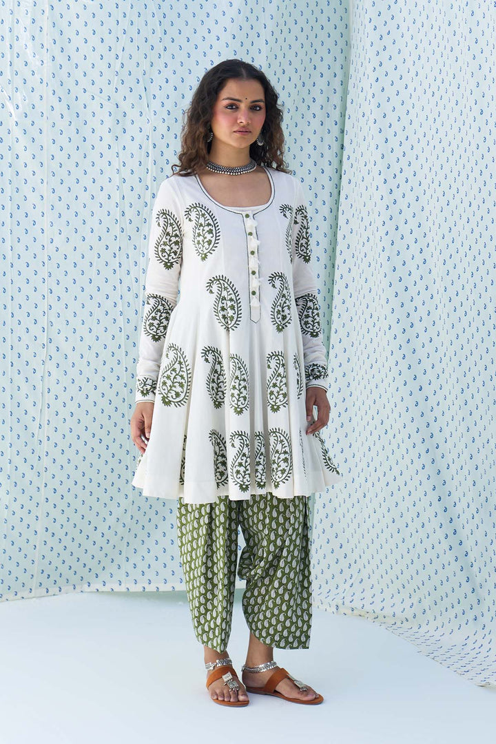 Mehraz green short anarkali with salwar and dupatta ( set of 3 )