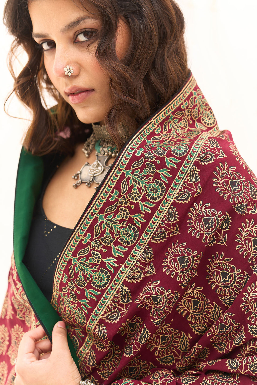 Jameela Solid Black Lehenga with Mukaish Choli and Block Printed Dupatta (set of 3)