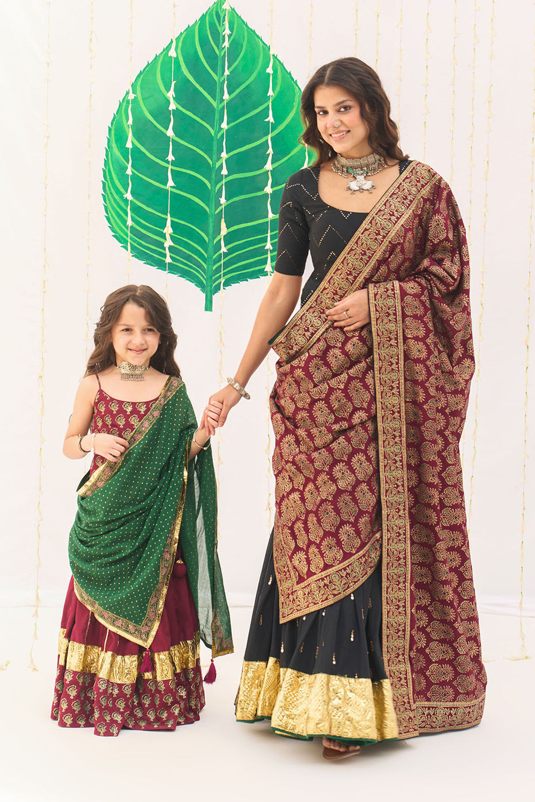 Jameela Solid Black Lehenga with Mukaish Choli and Block Printed Dupatta (set of 3)