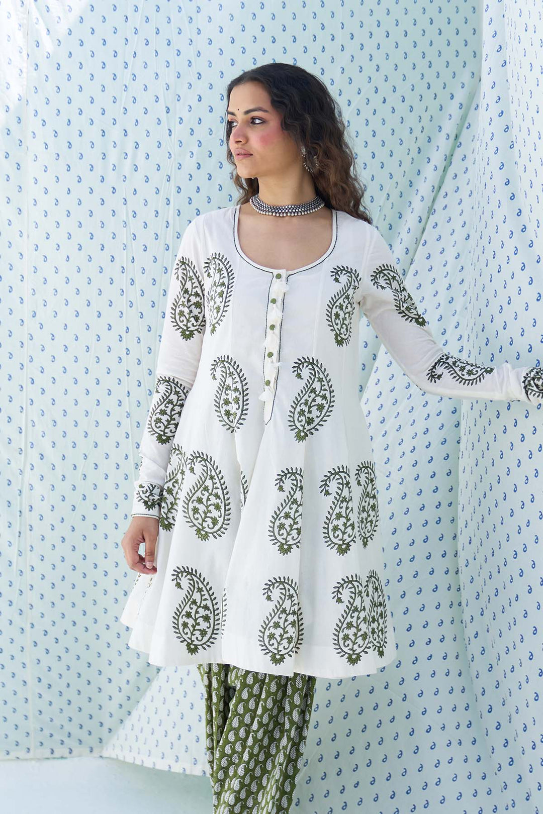 Mehraz green short anarkali with salwar and dupatta ( set of 3 )